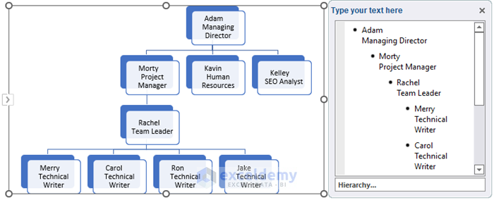 Using SmartArt Feature to Make Hierarchy Chart in Excel