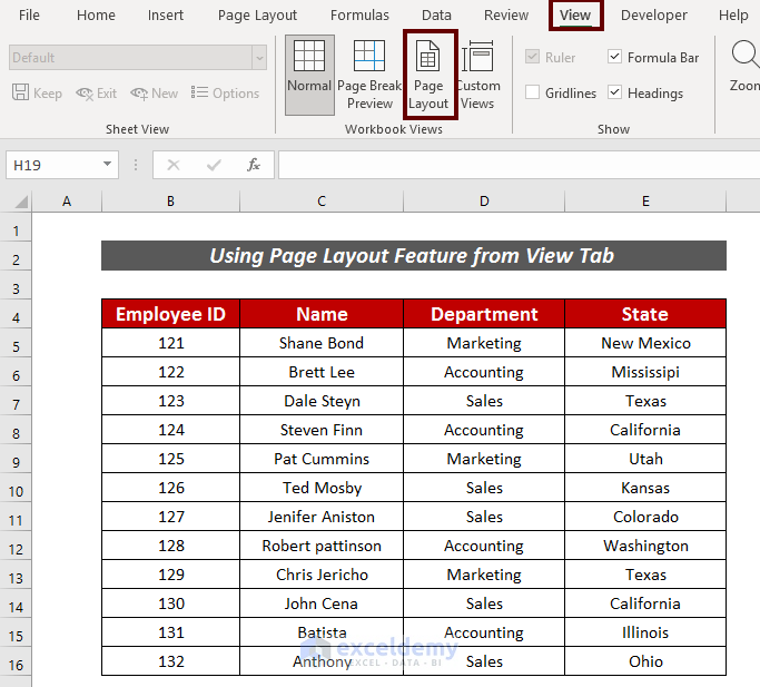 Excel View Tab Feature to Use Header and Footer