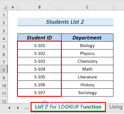Making IIst for LOOKUP function to merge 2 Excel sheets