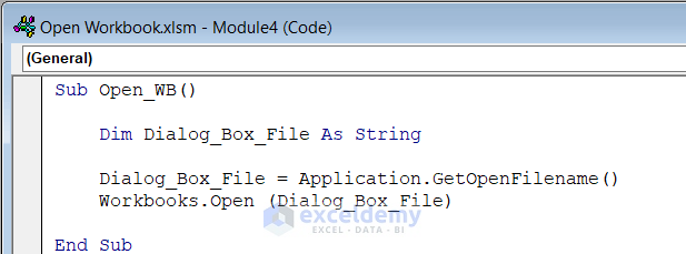 Applying GetOpenFilename Method to Open Workbook from Path in Excel VBA
