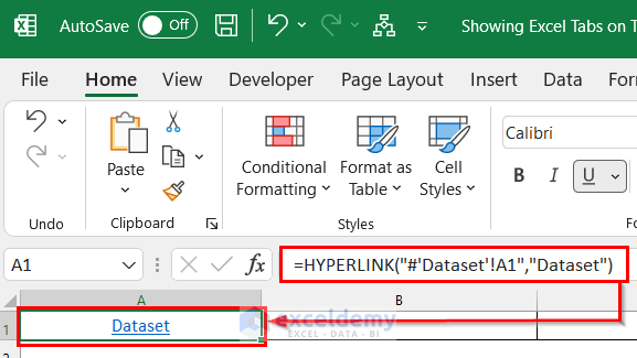 Applying HYPERLINK Function to Put Excel Tabs on Top of Worksheet