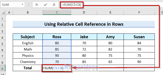 Using Relative Cell Reference to Copy Formula in Rows