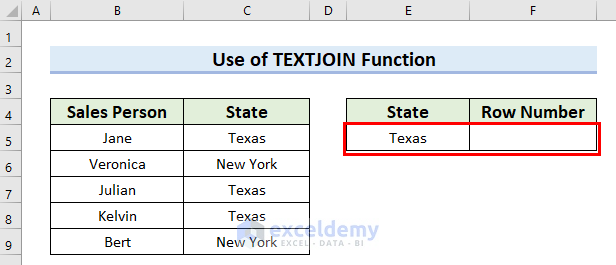 Use of TEXTJOIN Function to Find String in Column and Return Row Number in Excel