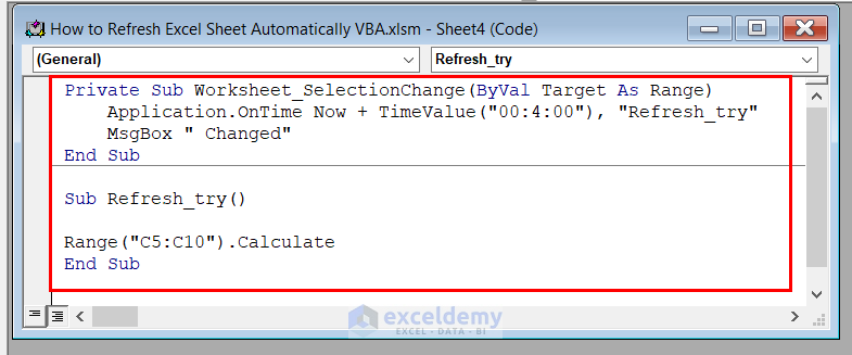 Refreshing Excel Sheet Automatically by using Calculate Method in VBA