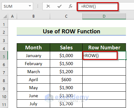 Use of ROW Function to Get Row Number of Current Cell