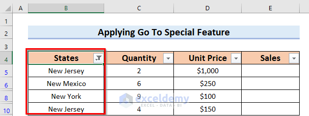Employing Go To Special Feature to Select Only Filtered Cells in Excel Formula