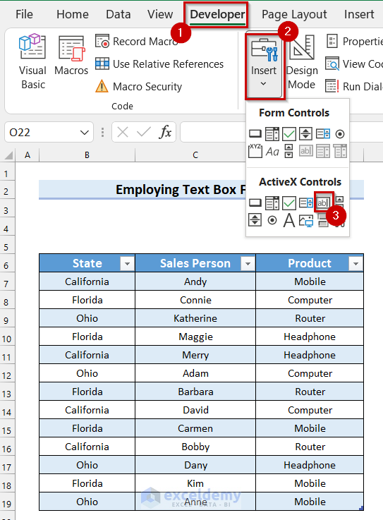 Employing Text Box Feature to Create a Search Box in Excel