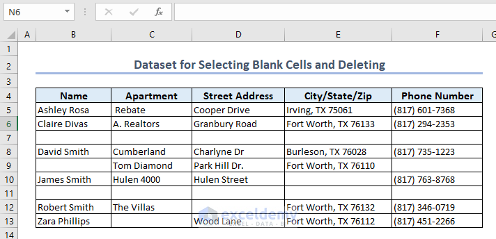 Dataset for Selecting Blank Cells and Deleting Them