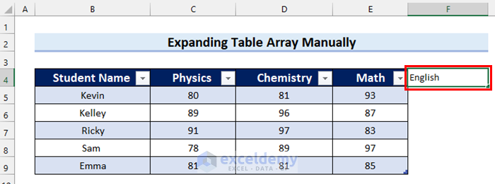 Manually Expanding Table Array by Typing
