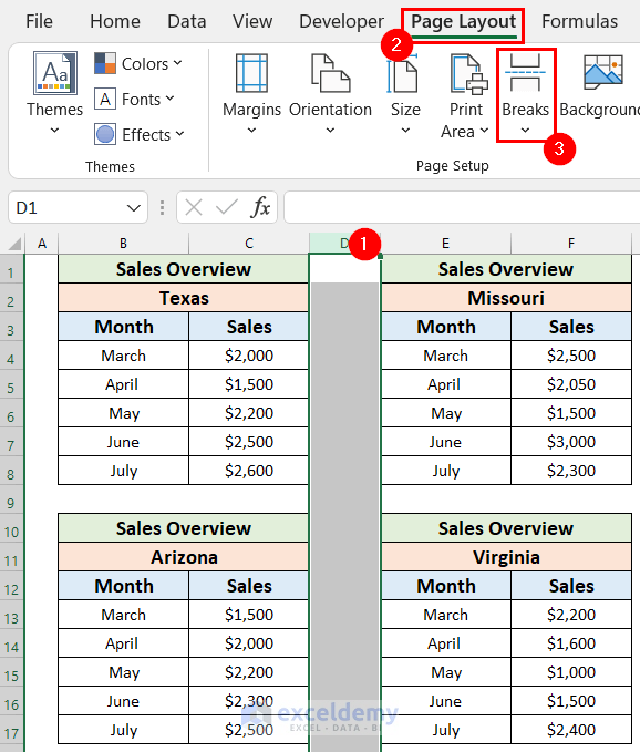 Inserting Page Break in Excel
