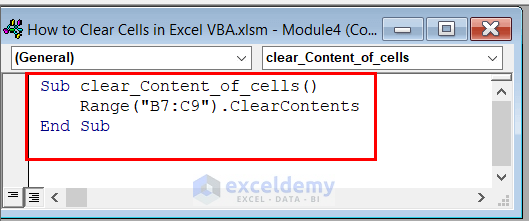 Applying Clear Contents Method in VBA to Clear Cell Content 
