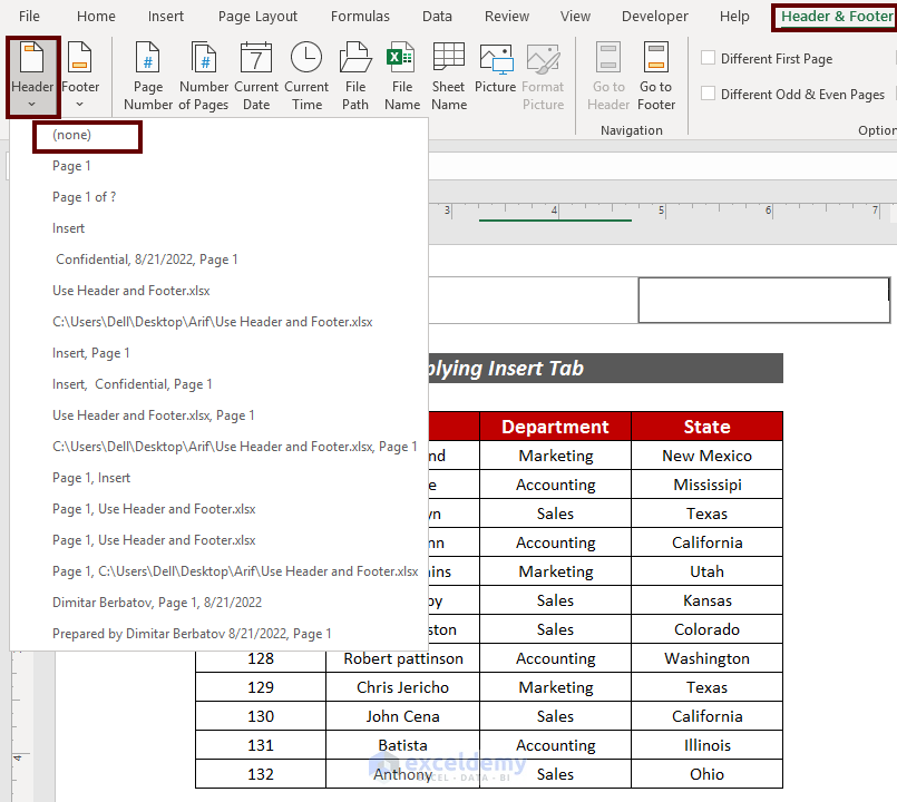Remove Header and Footer in Excel
