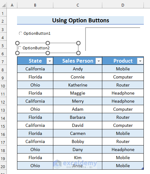 Inserting Another Option Button to Create a Search Box in Excel with VBA