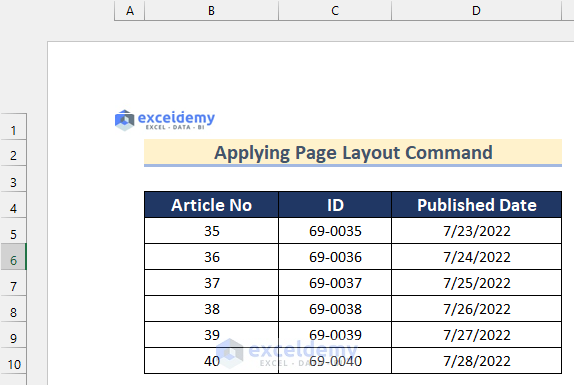 Applying Page Layout Command to Insert Logo in Excel Header