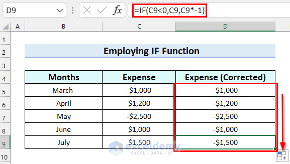 Employing IF Function in Excel