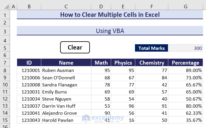 Output after Clearing