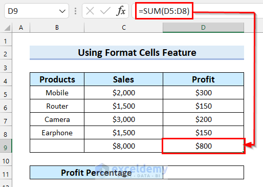 Employing Format Cells Feature to Combine Text and Formula in Excel