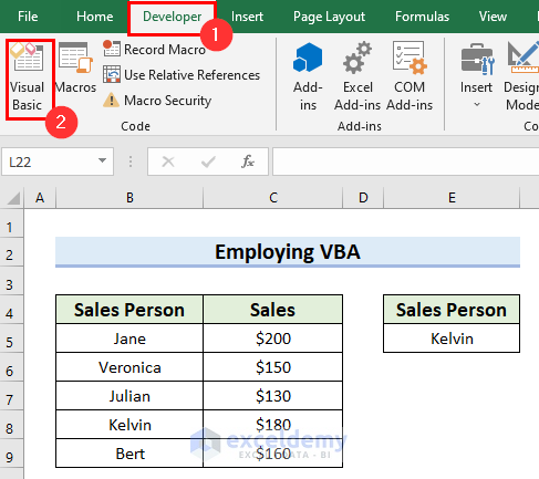 Opening Visual Basic window in Excel to Find String and Return Row Number