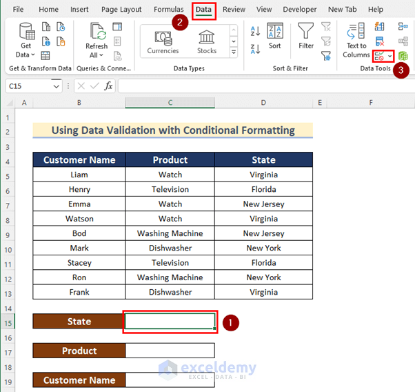 Opening Data Validation Box to Create Search Box in Excel with Conditional Formatting 