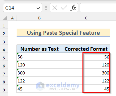 numbers after using paste special feature