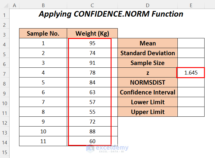 Implementing NORMSDIST and CONFIDENCE.NORM Functions to find the upper and lower limits of a confidence interval in excel