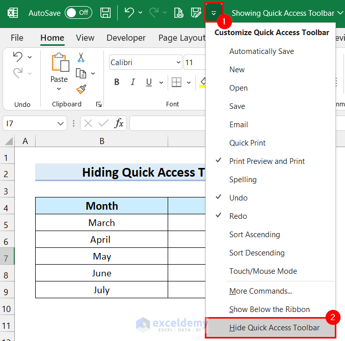 How to Hide Quick Access Toolbar in Excel