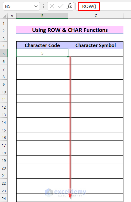 Using ROW & CHAR Functions to Create a List of Special Characters in Excel