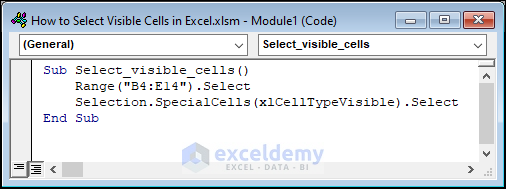 VBA code to select visible cells in Excel
