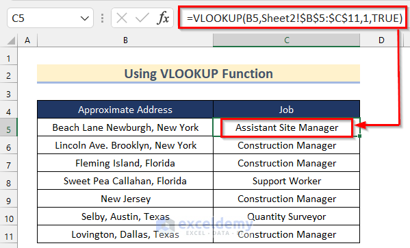 Using VLOOKUP Function to Approximately Match Addresses