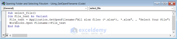Using VBA Code to Open Folder and Select File