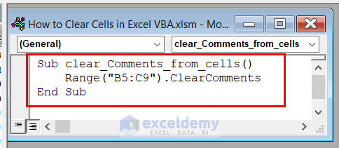 Use of Clear Comments in VBA to Clear Comments 