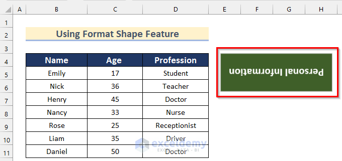 Using Format Shape Feature to Mirror Text in Text Box