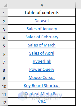 How to Create Table of Contents in Excel