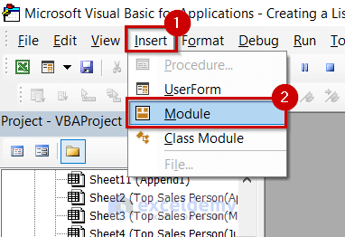 Inserting Module to Write a VBA Code to Create List of Unique Values from Multiple Sheets in Excel