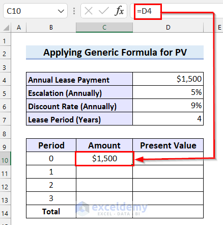 Applying Generic Formula to Calculate Present Value of Lease Payment