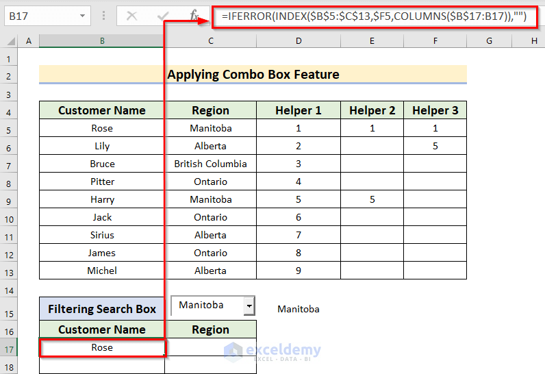 Using INDEX function to create a Filtering Search Box for your Excel data