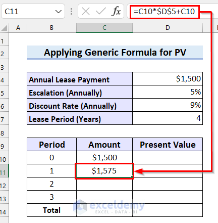 Applying Generic Formula to Calculate Present Value of Lease Payment