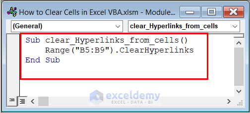 Inserting Clear Hyperlinks in Excel VBA to Clear Cell Hyperlinks