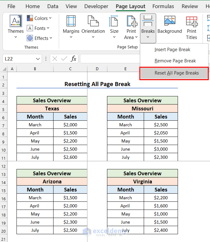 Removing Page Break in Excel