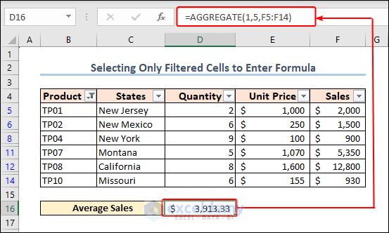 select only filtered visible cells to enter formula in Excel