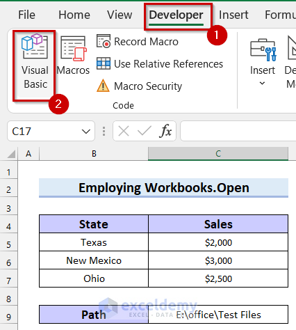 Opening Visual Basic Window to Open Folder and Select File in Excel VBA
