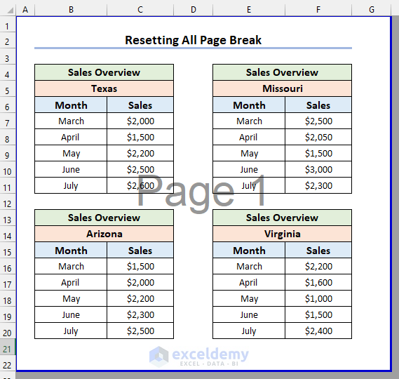 Removing Page Break in Excel