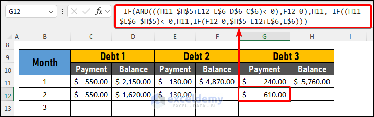 3rd Lowest Debt Calculation