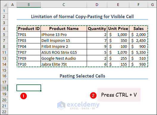 pasting visible cells in Excel