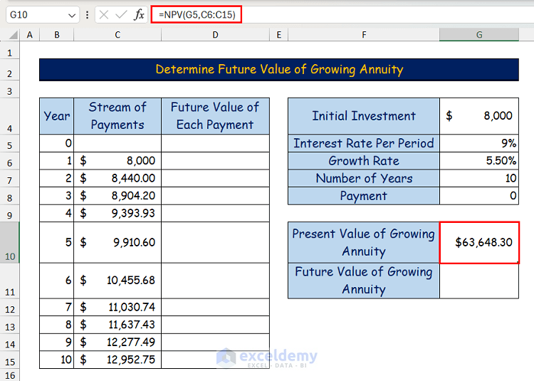 Calculating Present Value of Growing Annuity for Comparison