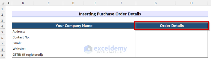 Inserting Purchase Order Details