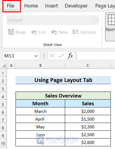 Using the Page Layout Tab to Add Paper Size in Excel