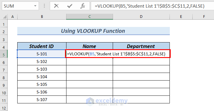 Use of VLOOKUP Function to Merge Two Excel Sheets