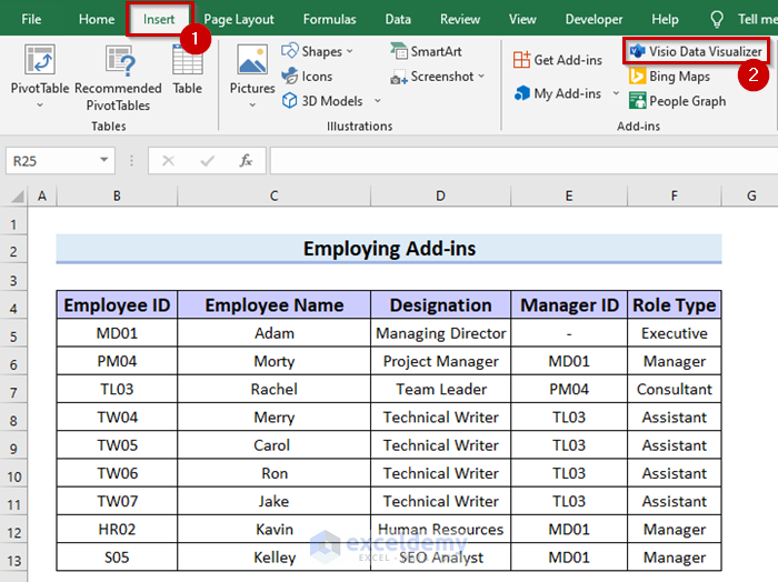 Employing Excel Add-ins to Make Hierarchy Chart