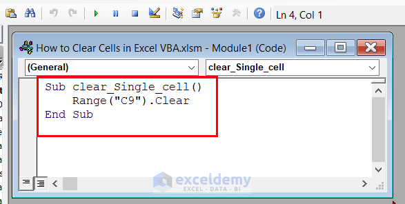 VBA code to Clear Single Cell in Excel